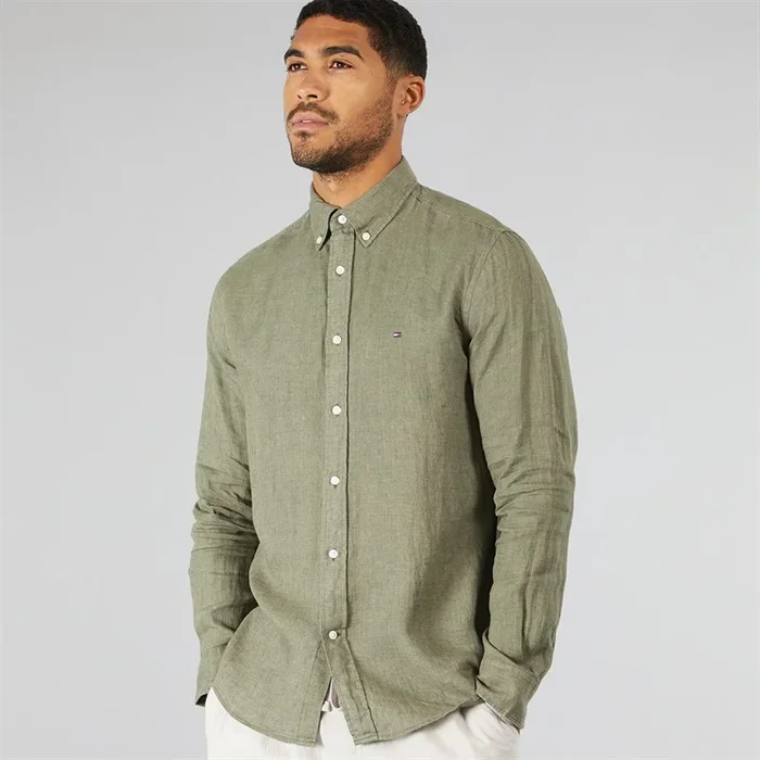 Buy Tommy Hilfiger Mens Long Sleeve Shirt Battle Green