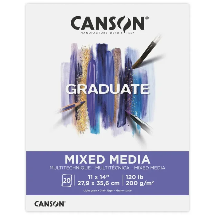 Canson Graduate Mixed Media Pad, Foldover, 11×14 inch, 20 Sheets | Artist Paper for Adults and Students – Watercolors, Mixed Media, Markers and Art Journaling