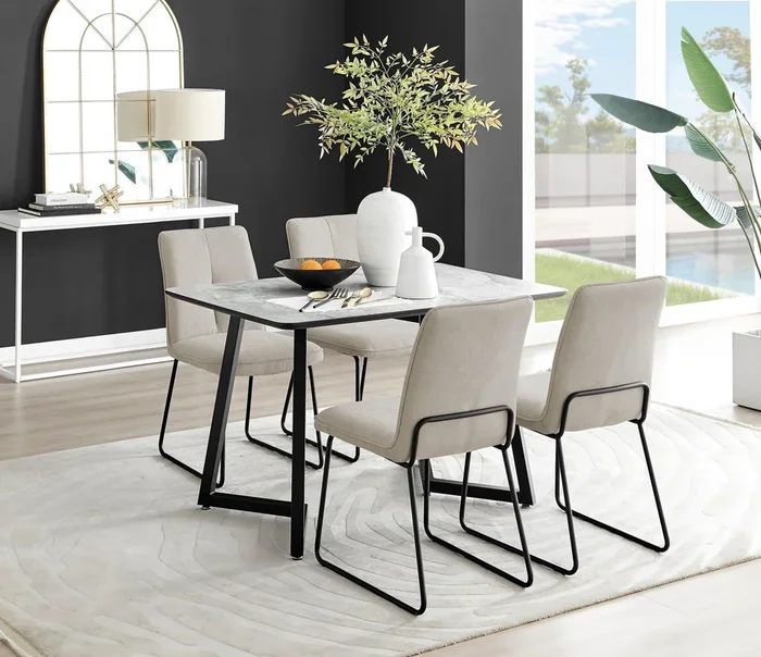 Carson White Marble Effect Dining Table & 4 Halleyy Chairs