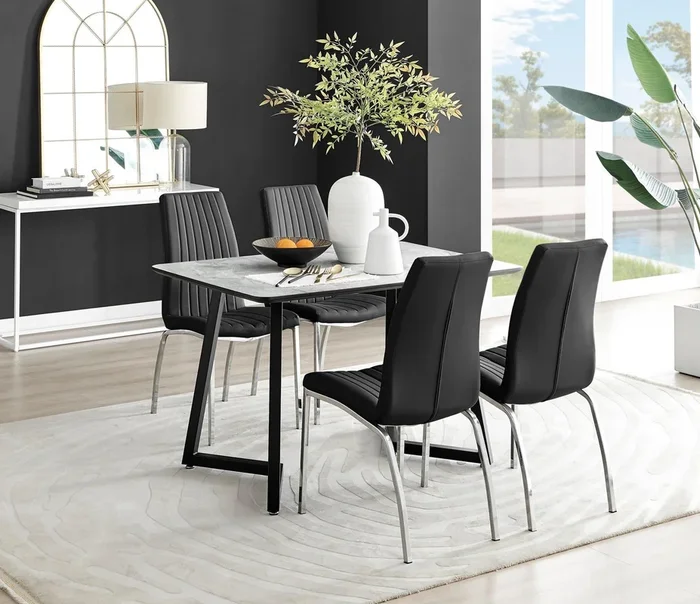 Carson White Marble Effect Dining Table & 4 Isco Chairs
