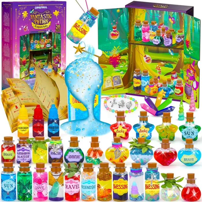 CARTELL Fairy Magic Potions Kit for Kids, Upgraded 26 DIY Mixed Magic Wizard Potion Bottles, Mystery Potions Craft Kit, Christmas Decorations Birthday Gifts for Age 6 7 8 9 10+ Year Old Girls Boys