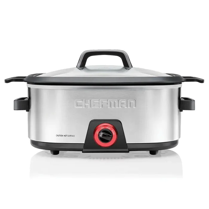 Chefman 6-Quart Slow Cooker, Electric Countertop Cooking, Stovetop & Oven-Safe Removable Insert for Browning & Sautéing, Family-Size Soups & Stews, Nonstick & Dishwasher-Safe Interior,Stainless Steel