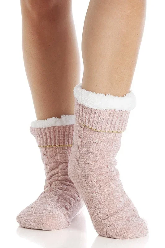 Chenille Cable Lurex Slipper Sock