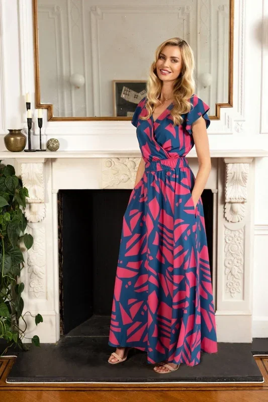 Chiffon Wrap-Top Maxi Dress