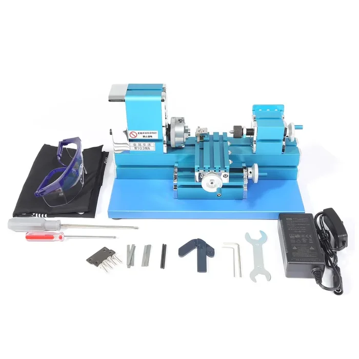 CJC All Metal Miniature Lathe – 36W 20000RPM Universal Mini Metal Lathe Machine – Power Metal Lathes For DIY CNC Tool Woodworking for Education Model Making (Blue）