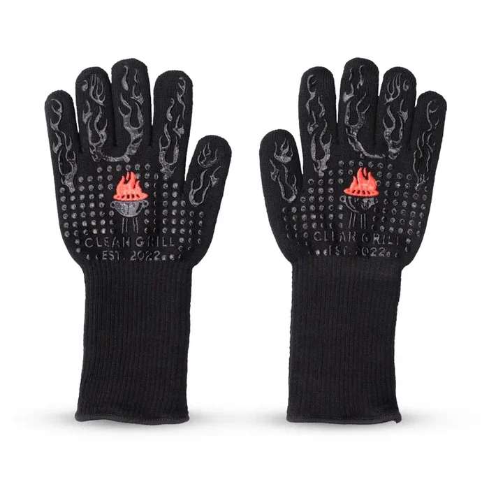 Clean Grill 1472°F Heat Resistant BBQ Gloves | Fire Resistant Silicone & Aramid Fiber for Cooking, Baking, Grilling | Extra Safety, Comfort, Non-Slip Grip, Durable, Flexible, Touchscreen Compatible