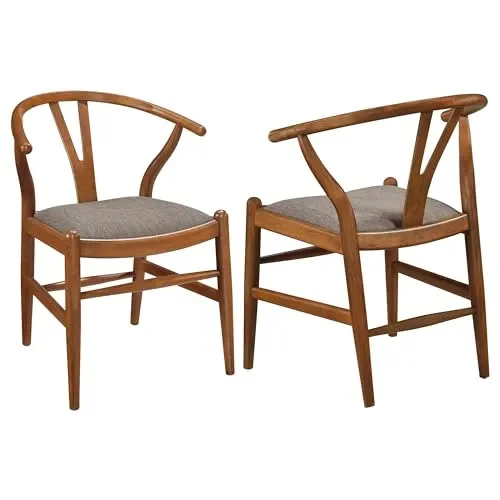 Coaster Home Furnishings Dinah Danish Y-Shaped Back Wishbone Dining Side Chair Walnut and Brown (Set of 2)