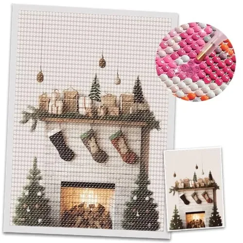 COGNOO Christmas Diamond Art Painting Kits,Diamond Art Kits for Adults Christmas,Christmas in The Style of Earthy Naturalism,White Background,Storybook Illustration,15.7×23.6 inch