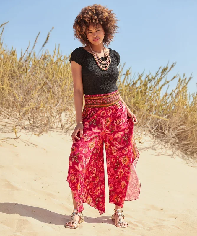 Contrast Floral Border Print Relaxed Fit Trousers