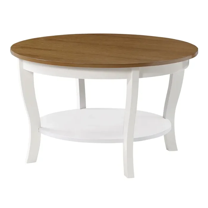 Convenience Concepts American Heritage Round Coffee Table with Shelf, Driftwood/White