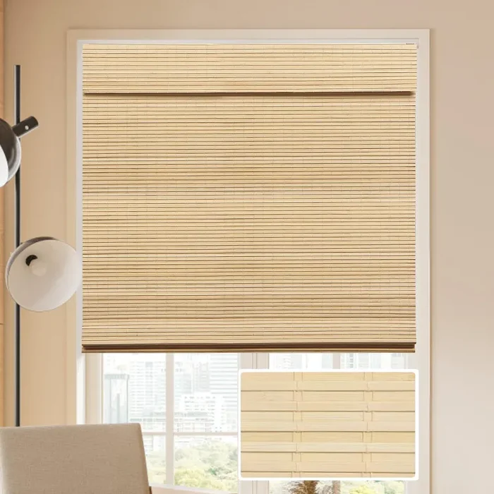 Cordless Bamboo Roman Blinds by LUCKUP – 100% Blackout Shades for Indoor Windows, 30″ W x 64″ H with Enhanced Privacy