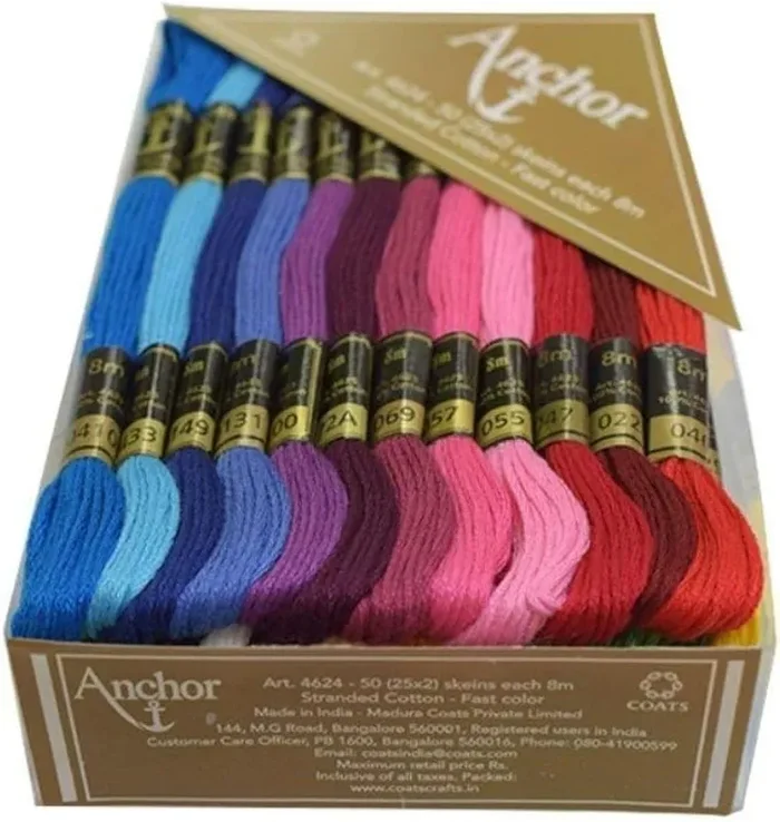Cotton Hand Embroidery Floss, Embroidery Thread, Cross Stitch Thread, Anchor Threads Floss/Skeins Rainbow Color (Pack of 25 Skeins)