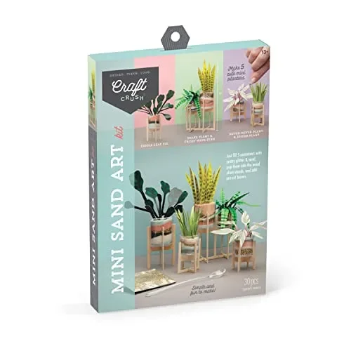 Craft Crush Mini Sand Craft Kit – Faux Plant Home Decor – Small Fake Plants Decor – DIY Craft Kit for Kids, Teens & Adults – 5 Mini Plants with