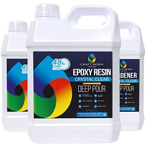 Craft Resin Deep Pour Epoxy Resin Kit 1.5 Gallon – 2 Inch Casting Crystal Crystal Clear Epoxy Resin Kit & Hardener for DIY, Art, Molds, River Table,