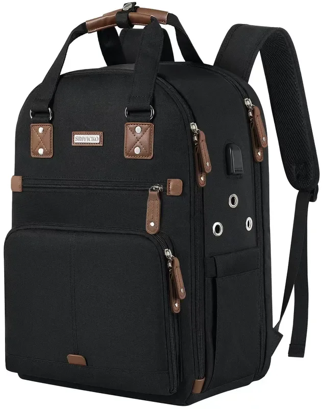 Crochet Bag Backpack,Knitting Bag Backpack and Totes Organizer with USB Charging Port, Large Yarn Storage Tote Bag Yarn Holder Case for Knitting Needles, Crochet Hooks,fits 15.6 inch Laptop,Black