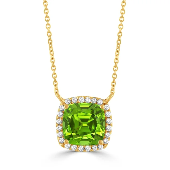 Cushion Peridot & Diamond 18K Yellow Gold Necklace