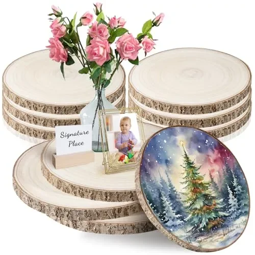 Dakcew Wood Slices 10Pcs Wood Rounds 8-9 Inches,Wood Slices for Centerpieces,Wood Cookies,Wood Centerpieces for Tables Wood Slices for