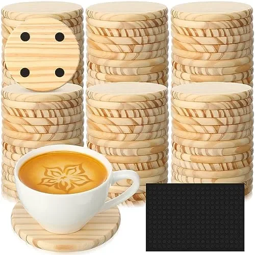 Dandat 72 Pcs Unfinished Wood Coasters 4″ Round Wooden Coasters for Crafts Blank Coasters Bulk Thickness Wood Kit for Painting, DIY Coasters, Wood