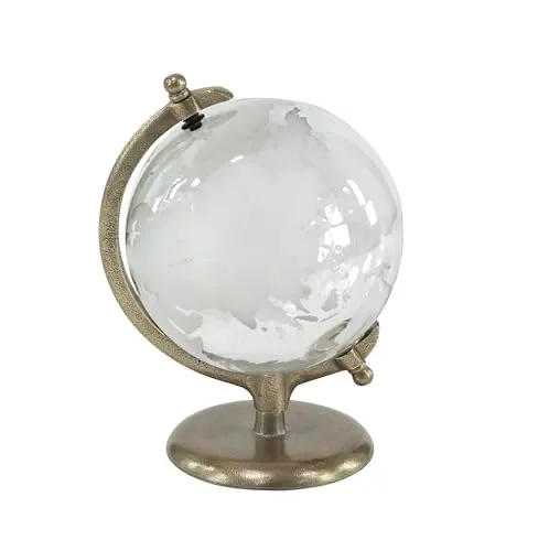 Deco 79 Aluminum Metal Educational/Geographic Earth Globe Decorative World Globe with Flat Base, Desk Globe 9″ x 8″ x 12″, White