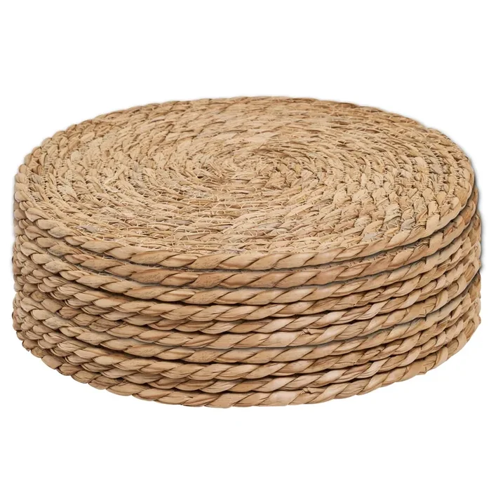 Defined Deco Woven Placemats Set of 10,12″ Round Rattan Placemats,Natural Hand-Woven Water Hyacinth Placemats,Farmhouse Weave Place Mats,Rustic Braided Wicker Table Mats for Dining Table,Home,Wedding.