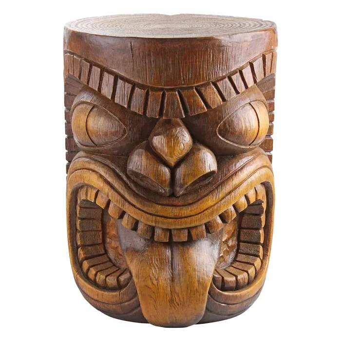 Design Toscano Grand Tiki Face Lono Tongue Indoor/Outdoor Side Table Statue, Patio, Bar, Den, 20 inch tall, Cast Stone Resin, Woodtone Finish