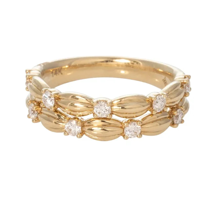 Diamond Double Madeleine 14K Yellow Gold Ring
