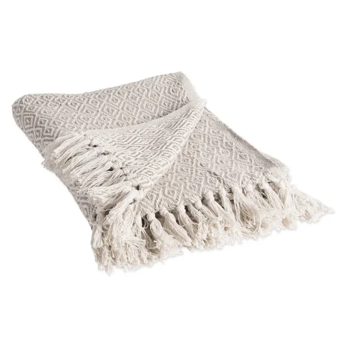 DII Rustic Farmhouse Double Diamond Woven Throw, 50×60, Stone