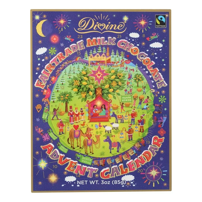 Divine Advent Calendar – Fair Trade Milk Chocolate – Case of 24 – 3 oz. (Made by Divine Chocolate)