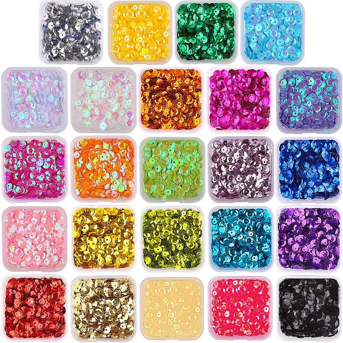 DIYASY 20000 Pcs 6MM Bulk Loose Sequins, 24 Colors Round Embroidery Sequins Cup Craft Sequin with Holes for Craft Sewing DIY Nails Decorations