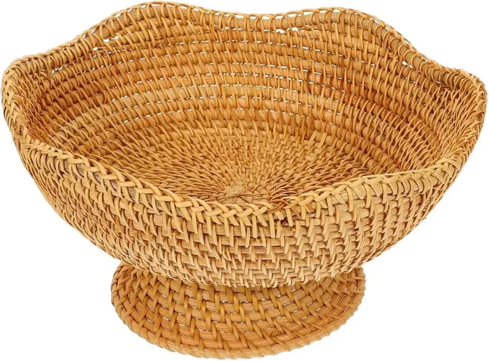 DOITOOL Rattan Fruit Bowl, Woven Footed Bowl Round Pedestal Plate Decorative Bowl for Table Centerpiece, 10 Inch Rattan Footed Bowl Woven Fruit Bowl for Kitchen Counter or Table Decorations