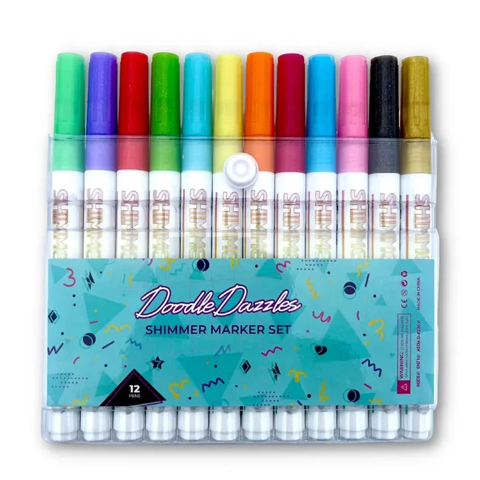 DoodleDazzles Shimmer Markers Set – Double Line Outliner Marker – Metallic Pens – Gifts for Girls, Boys, Kids, Women, etc. – School Supplies Great