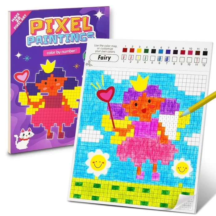 DoodleDoo Mosaic Coloring Book for Kids Ages 5-8 8-12, Paint by Number – Princess Pixel Coloring Book Painting Kit, DIY Arts & Crafts Party Favors Drawing Activities, Birthday Gifts for Girls Boys