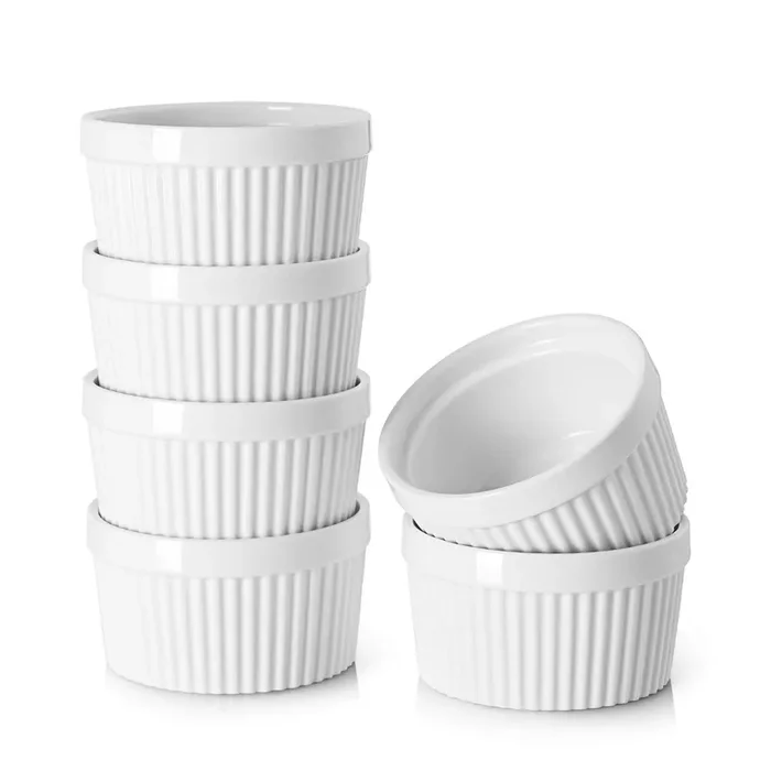 DOWAN 8 oz Ramekins for Creme Brulee Porcelain Ramekins Oven Safe, Classic Style Ramekins for Baking Souffle Ramekins Bowls, Set of 6, White