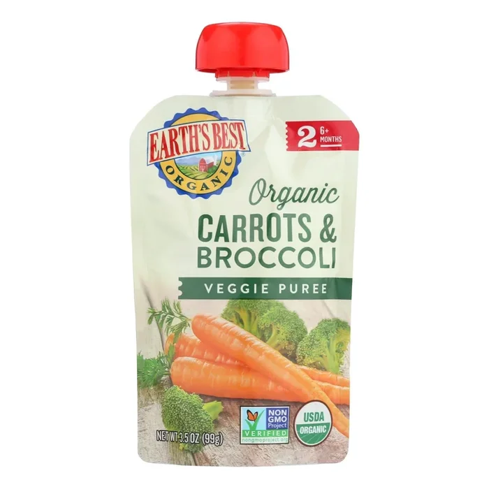 Earth’s Best Organic Carrots And Broccoli Baby Food Puree – Stage 2 – Case Of 12 – 3.5 Oz.