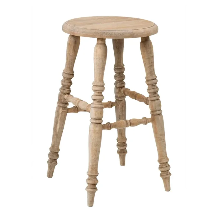 East at Main Baylor Farmhouse Counter Stool, Rustic Vintage-Style Wooden Bar Stool, 24-Inch Solid Wood, Pre-Assembled for Kitchen & Home Bar, Sustainable, Brown Finish
