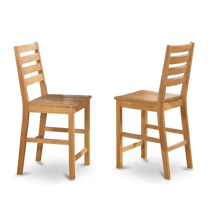 East West Furniture CFS-OAK-W Café Counter Height Dining Chairs – Ladder Back Wood Seat Chairs, Set of 2, Oak