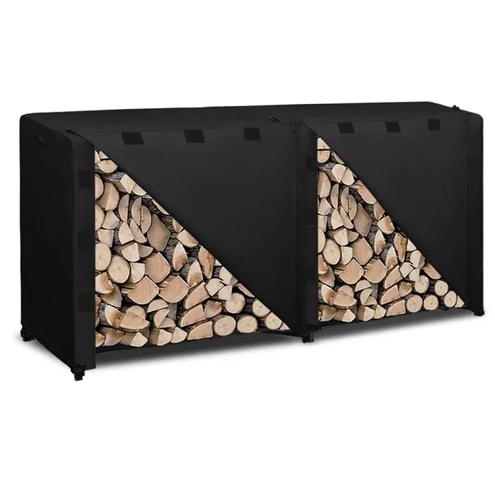 Easy-Going 8 Feet Outdoor Log Rack Cover 600D Heavy Duty Waterproof Weatherproof Firewood Cover with Openable Front Flap(96″x24″x41″, Black