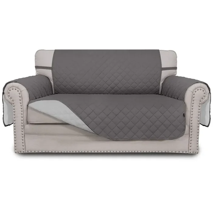 Easy-Going Reversible Loveseat Couch Cover for 2 Cushion Couch Sofa Cover for Dogs Water Resistant Furniture Protector with Foam Sticks Elastic Straps for Pet (Loveseat, Gray/Light Gray)
