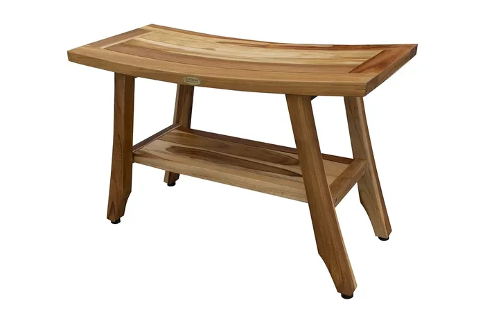 EcoDecors, 28 inch, Brown, Teak Shower Bench, Teak Bench Shower, Teak Shower Bench for Inside Shower, Teak Wood Shower Bench