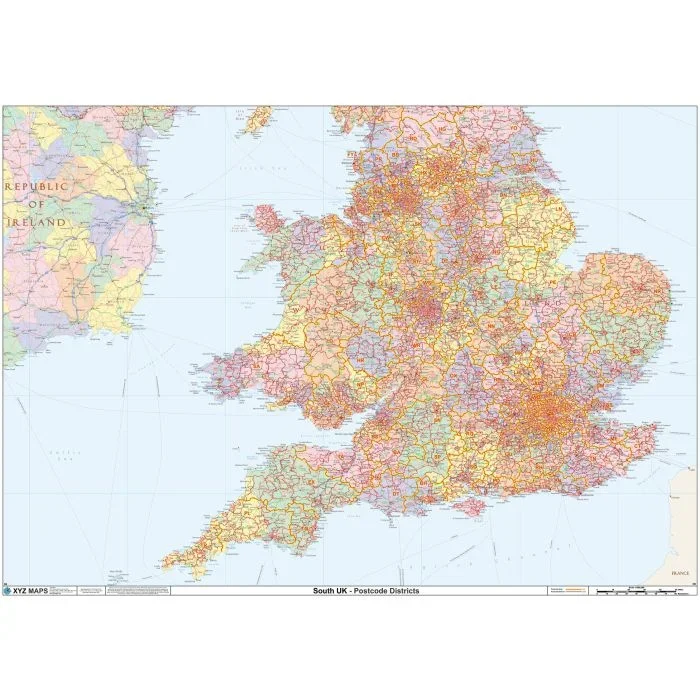 England & Wales Postcode District Wall Map (D9) Map