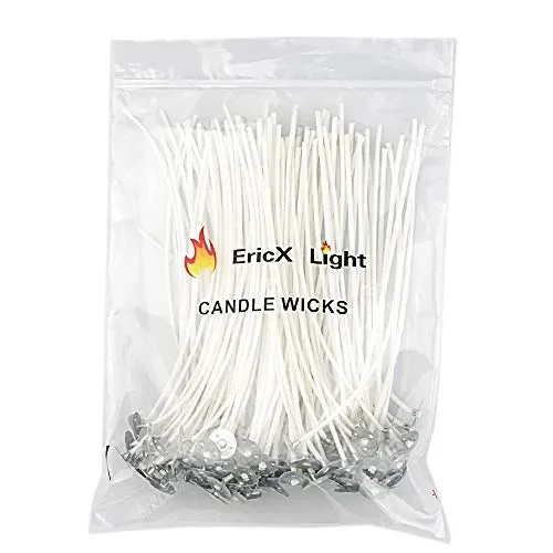 EricX Light 100 Piece Cotton Candle Wick 6″ Pre-Waxed for Candle Making,Candle DIY