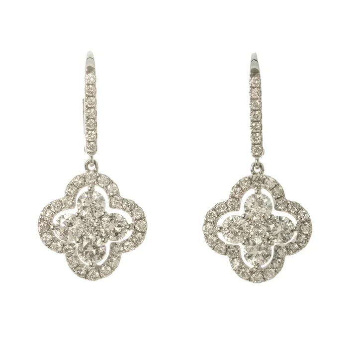 Estate 2ctw Diamond Cluster Drop 14K Gold Earrings