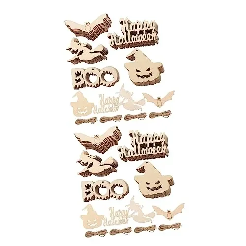 EXCEART 100 Pcs Halloween Wood Chips Unfinished Wood Slices Halloween Wood Cutouts Home Accessories Wooden Gift Tags Pumpkin Wood Cutouts Halloween