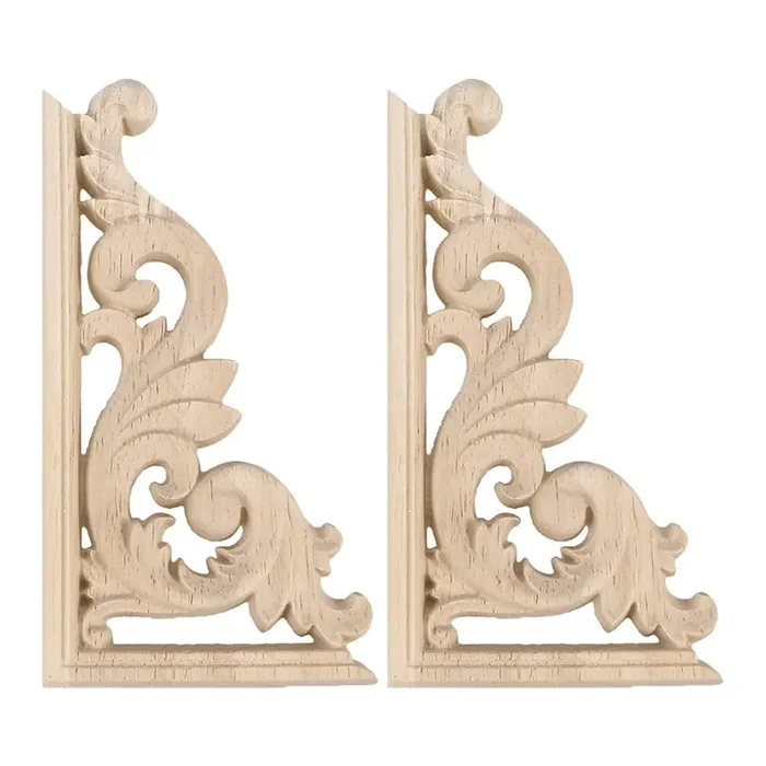 EXCEART 2Pcs Solid Wood Long Flower Piece Wall Applique Wood Carved Applique Door Wood onlays Onlay Applique Frame Furniture Wooden Appliques Corner