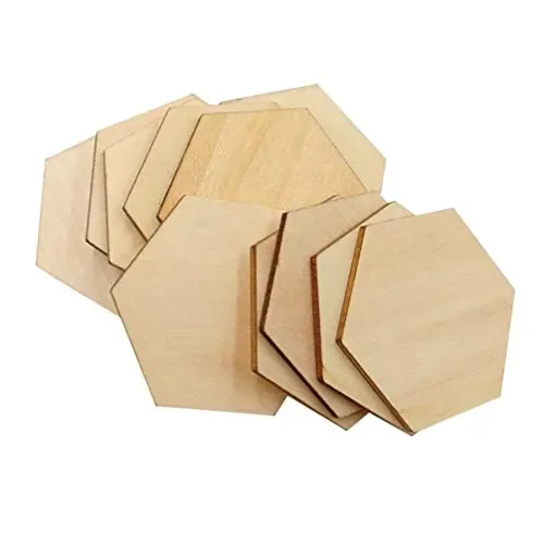 EXCEART 50Pcs 50MM Wooden Pieces Hexagon Wood Shape Unfinished Hexagon Cutout Shapes DIY Craft Project Ornaments Decorations