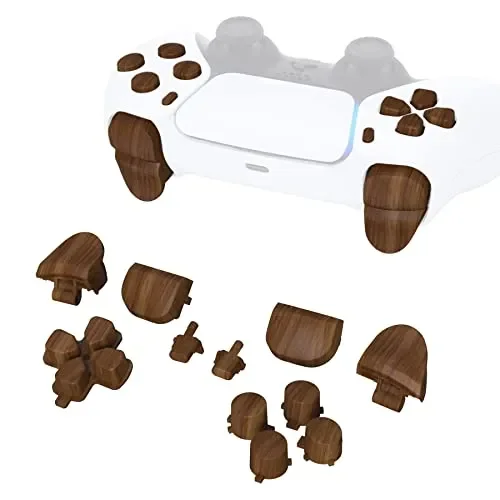 eXtremeRate Replacement D-pad R1 L1 R2 L2 Triggers Share Options Face Buttons, Wood Grain Patterned Full Set Buttons Compatible with ps5 Controller