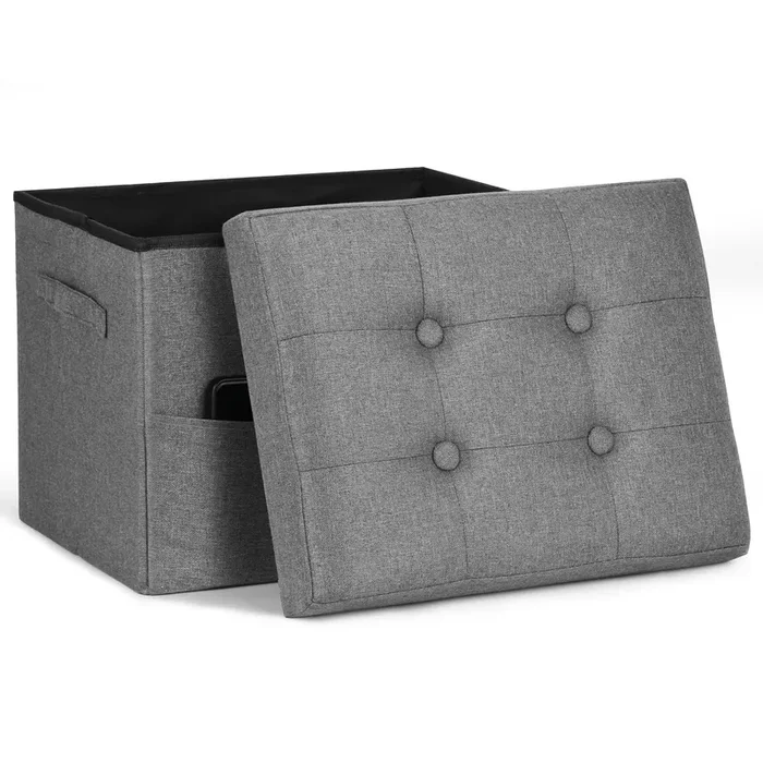 FaiPue Storage Ottoman. Foot Rest Stool with Thicker Foam Padded Seat. Linen Footstool Storage Bench, 350 lbs Folding Bench Small Ottoman for Living Room, Bedroom, Coffee Table. 17x13x13in, Dark Gray
