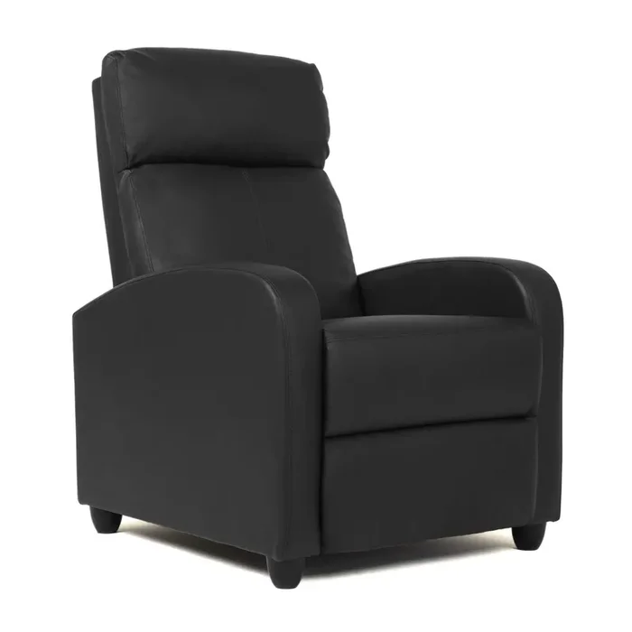 FDW Recliner Chair Home Theater Seating Reclining Sofa Push Back Recliner with Lumbar Support and Leather Padded Seat Backrest for Living Room (Black)