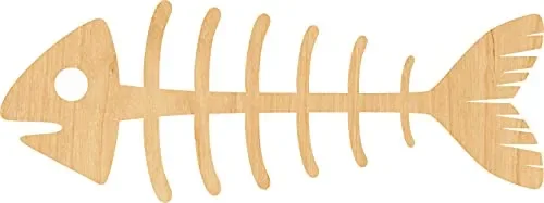 Fish Skeleton Laser Cut Out Wood Shape Craft Supply – 4 Inch