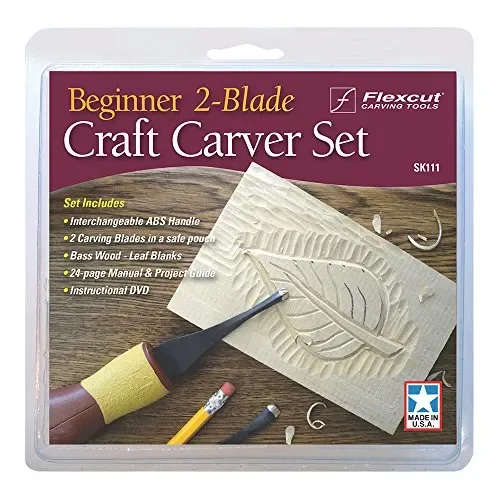 Flexcut Carving Tools, Beginner 2-Blade Craft Carver Set, with V Tool and Gouge, Interchangeable ABS Handle Included (SK111)